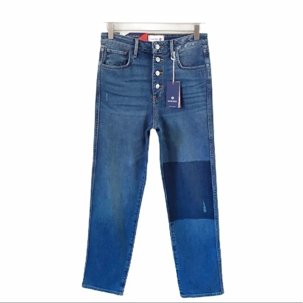 Sundry Rainbow Patch Relaxed Straight Leg Jeans